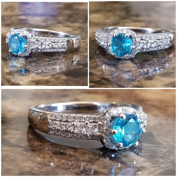 Genuine 3cttw Aquamarine and White Sapphires Ring Size 8 - Picture 5 of 7